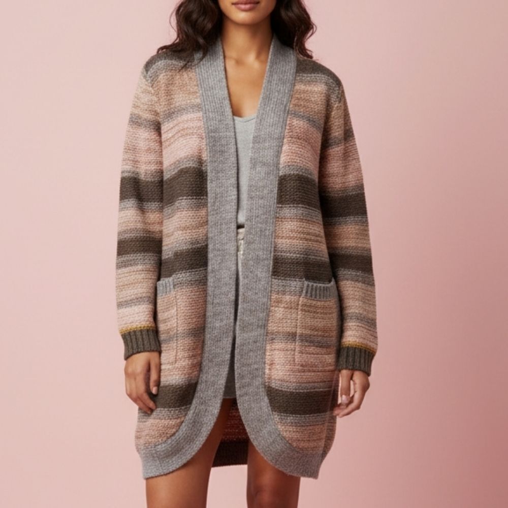 Janice Striped Gray and Pink Women's Cardigan Sweater